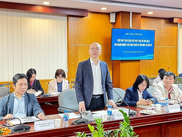 Ông Trần Thanh Hải, Phó Cục trưởng Cục Xuất nhập khẩu (Bộ Công Thương) phát biểu tại cuộc họp.