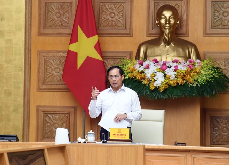 Phó Thủ tướng Bùi Thanh Sơn nhấn mạnh công tác chống buôn lậu, gian lận thương mại, hàng giả, xâm phạm sở hữu trí tuệ là công việc rất quan trọng, mang tính lâu dài, cần được tiến hành thường xuyên, toàn diện, liên tục - Ảnh: VGP