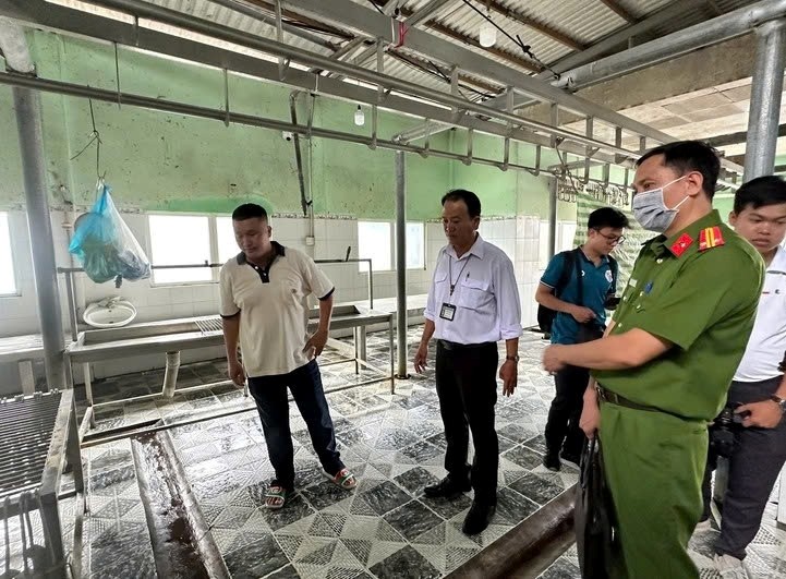 Đoàn kiểm tra liên ngành kiểm tra cơ sở giết mổ gia công cho Công ty C.P Việt Nam tại huyện Phụng Hiệp, tỉnh Hậu Giang - Ảnh: H.X.