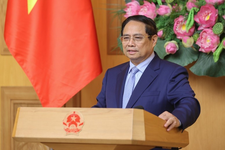 Thủ tướng Phạm Minh Chính kêu gọi Vương quốc Anh, các doanh nghiệp Anh thực hiện 6 đột phá cùng Việt Nam, đưa cả kim ngạch thương mại song phương và vốn đầu tư của Anh vào Việt Nam vượt mốc 10 tỷ USD trong những năm tới - Ảnh: VGP